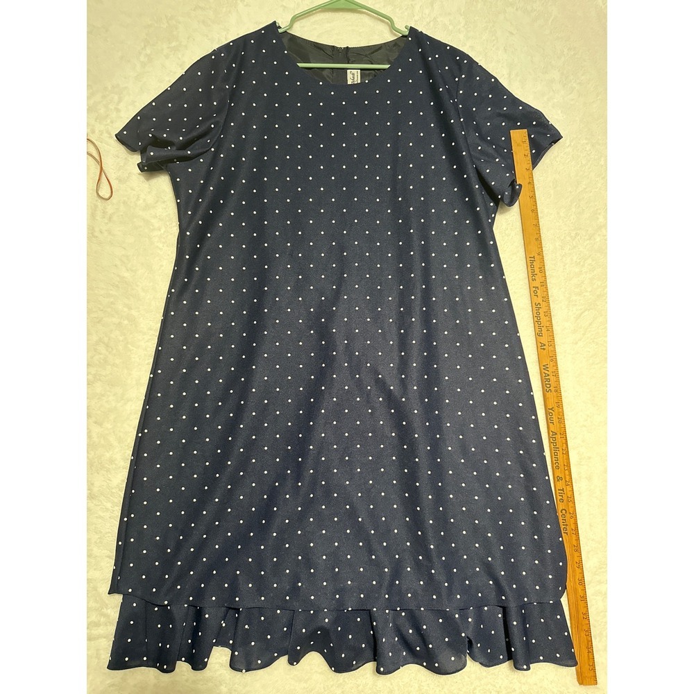 Anthony Richards Navy Blue White Polka Dot Ruffle Hem Dress Women's